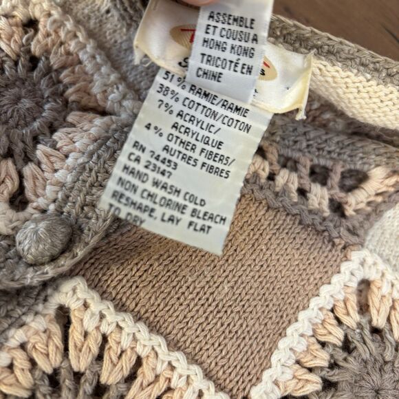 VTG Talbots Womens L Granny Square Cardigan Sweater Hand Knit Boho Hippie Retro - Picture 6 of 7
